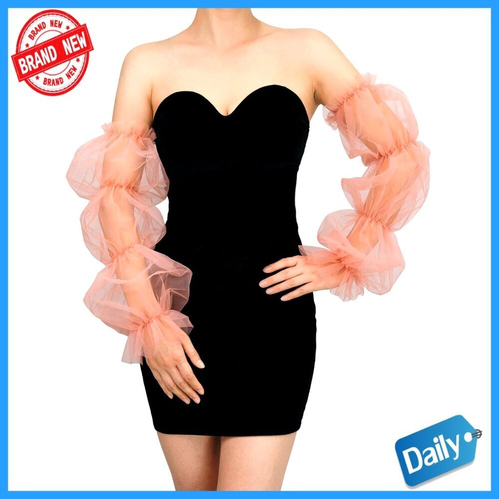 Long Fingerless Mesh Gloves for Women, Puffy Sleeves, Opera Party Dance